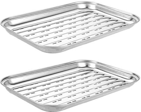 LDXDRU Grillschale Edelstahl 2er Set, Grillschalen für Gasgrill Rechteckig, 34.5x24x2.5cm Robuste Grillschale für Edelstahl Wanne den Aussenbereich Zubehör Schale