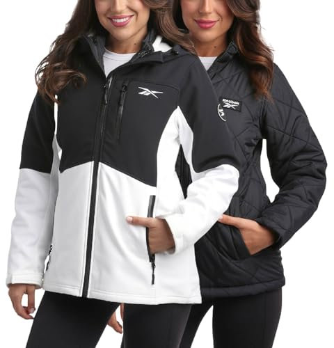 Reebok Damen-Skijacke – isolierte 3-in-1-Innenpufferjacke – wind- und wasserabweisende Oberbekleidung, Wintermäntel für Damen, Weiß/Schwarz, M