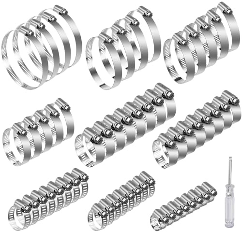 Samulee 58 Pièces Collier de Serrage, 8-114mm, Collier de Serrage Inoxydable 304, kit de collier serrage inox réglable, pour jardin, maison, piscine, cheminée