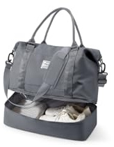 Spirit Travel Duffel - 18x14x8 Inches Weekender Overnight Bag with Shoes Compartment, Trolley Sleeve & Carry On for Airplanes, Sport Tote Gym Bag - Grey
