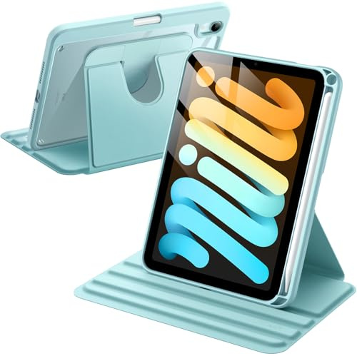JETech Drehbare Hülle für iPad mini A17 Pro/6. Gen, Blau | Für 8,3 2024/2021 Modell, 360° Drehständer, Transparente Rückseite, Auto Schlafen/Wachen, Stifthalter, Vollschutz