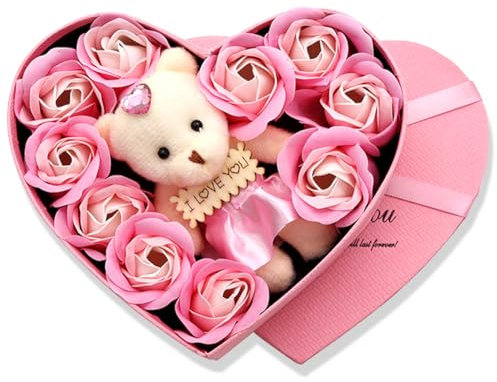Rose Flower Soap Flower, Simulation Rose Soap Flower Gift Boxes, 10 Handmade Roses in Heart Shape Box, Artificial Roses Gift for Valentine's Day Mother'S Day Wedding Festival Anniversary Birthday