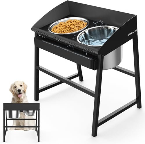 Elvated Dog Bowls for Large Dog, 15 Tall Raised Food and Water Bowl with Stand, Full Metal Spill Proof Design and Stainless Bowls for Indoor & Outdoor Use