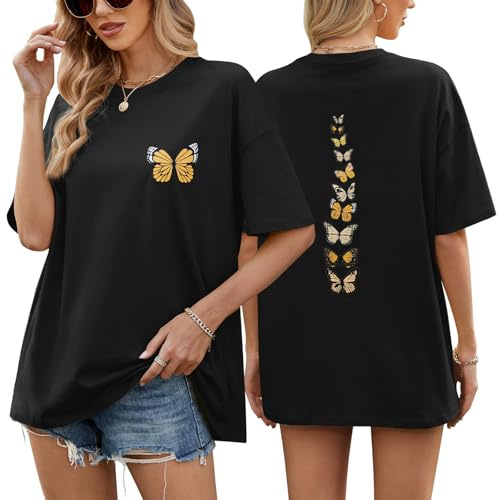 heekpek Tee Shirt Femme Oversize T Shirt à Manches Courtes Coton Très Large Col Rond Haut Lâches Top Grande Taille T-Shirt