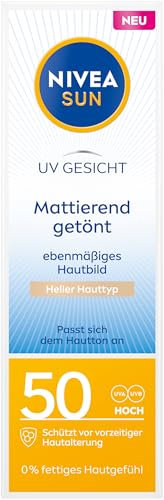 NIVEA SUN getönte Sonnencreme fürs Gesicht LSF 50, mattierende Gesichtspflege mit LSF, getönte Sonnencreme für hellere Hauttypen, UV Gesicht Mattierend getönt Sonnenschutz (50 ml)