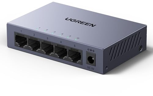UGREEN Managed Network Switch,5 Port Ethernet Splitter, High-speed Gigabit Ethernet Switch Hub,Metal Case,Desktop & Wall-Mounting,Plug & Play, for TV/Laptop/Switch/Router/Monitor