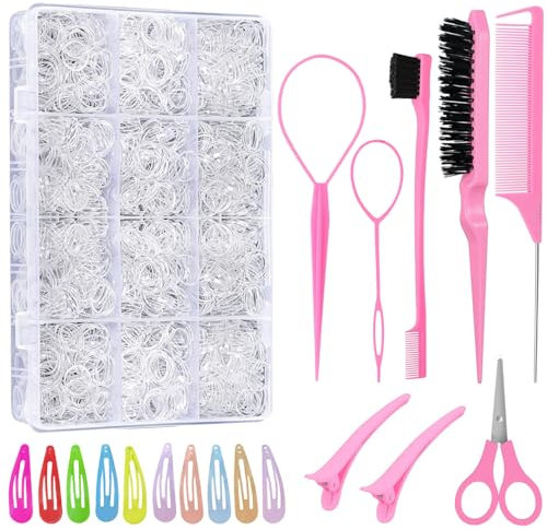 2200 Stück kleine transparente Haargummis & Haarbänder Set mit Haargummi-Schneider, elastische Haarschleifen für Mädchen, Frauen, Kleinkinder, Babys – perfekt für Partys, tägliches Styling, Hochzeiten