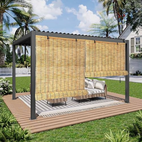 Outdoor Blinds Waterproof for Pergola Bamboo Roller Blinds 80 90 100 110 120 140 160cm Wide Anti-UV Reed Curtains with Lifter Bamboo Blinds for Windows Bamboo Door Curtain Roman Blinds for Kitchen
