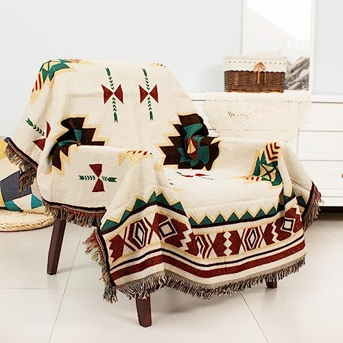 Chic Plaid, coperta con frange in stile navajo, stile etnico azteco, lavorata a maglia, patchwork su entrambi i lati, per interni, esterni, campeggio (diverse misure)