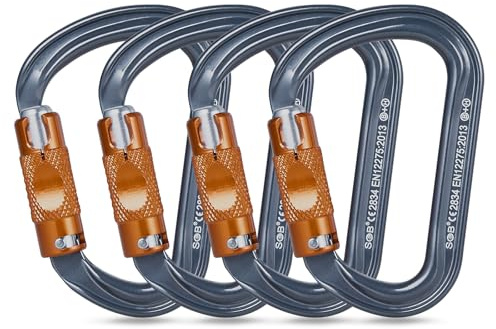 Moschettone da Arrampicata, Alluminio Ultralight Moschettoni Arrampicata per Arrampicata, Doppia, Campeggio Altalena Amache (Argento, 28KN-4Pack)