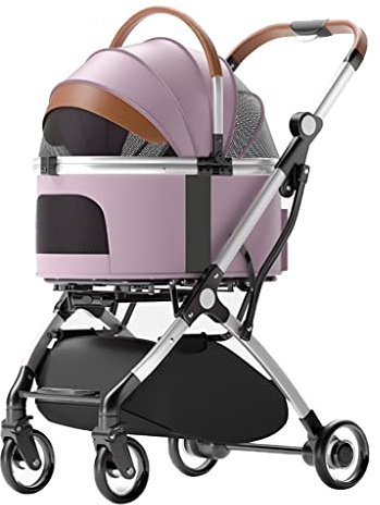 Haustier-Buggys für kleine mittelgroße Hunde/2 Katzen, Hundebuggy, teilbar, für Haustiere, Katzen, Hunde, Buggy, Transportwagen, Trolley, Aluminiumhalterung, Reisewagen mit Regenschutz (Pink)