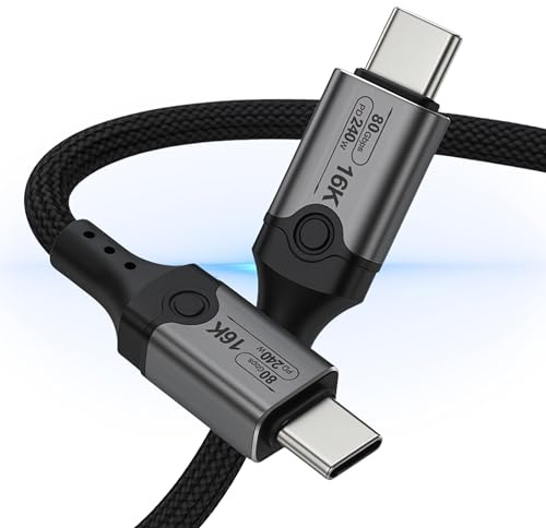 Câble Thunderbolt 5 Compatible 1 m Port USB-C – USB4/USB5 80 Gbps, 240 W PD 3.1, Vidéo 16 K 60 Hz, rétrocompatible TB4/TB3, Consoles, Steam Deck, Dock, SSD externe, Compatible universel tous appareils