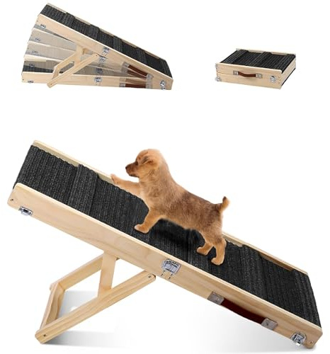 Folding Dog Ramp,4 Adjustable Height from 10 to 19, Car Ramp for for Small Medium Dogs with Dog Ramp Carpet, Anti-Slip, Folding, Adjustable,Use for Low Bed Couch