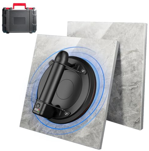 Ventouse Carrelage Electrique, 8 Ventouse Vitre Professionnelle avec Affichage Numérique, Capacité 280kg, Industriel à Ventouses en Verre avec Boîte à Outils Portable pour Verre, Carreaux, Marbre