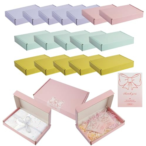 Zoyiancy Lot de 20 petites boîtes d'expédition en carton avec 20 autocollants - Carton postal - Carton ondulé pour envoi de marchandises - Boîte cadeau (20 x 13 x 3 cm)