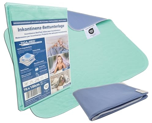 TIGA-MED Alèse d'incontinence lavable, 3 tailles disponibles (60 x 60 cm, 70 x 100 cm, 75 x 95 cm), capacité d'absorption 2,5 l/m², lavable 500 fois, double couture, respirante (1, 70 x 100 cm)