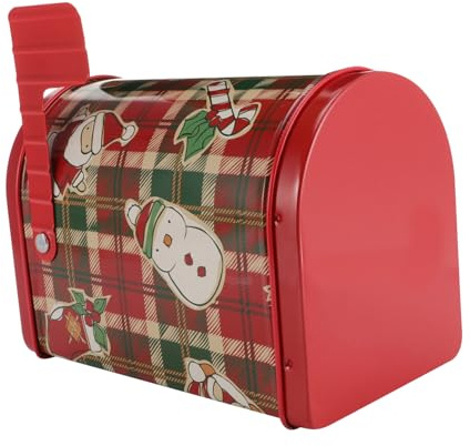 ORFOFE Caja Metálica con Diseño de Buzón Navideño Resistente y Duradera para Almacenamiento de Regalos y Decoración Temática para Navidad
