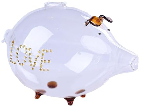 drburpily Alcancía Transparente para niños, de Cristal, Ideal para el Ahorro Infantil, Muy Divertida y Adorable, con Forma de Cerdito Cristal Transparente y pequeñas Botellas.