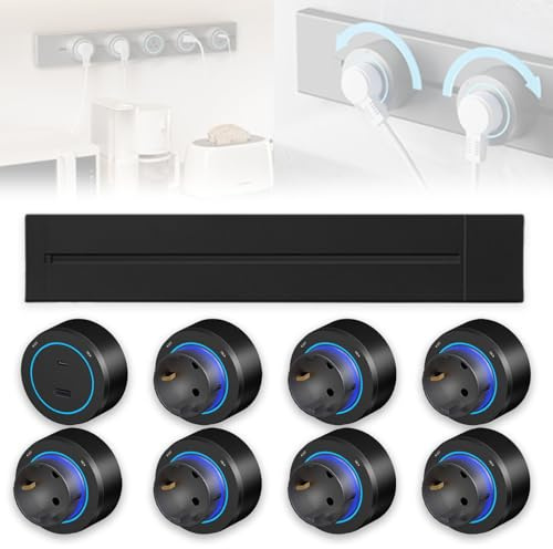 Prise sur Rail 8000 W, Tableau De Câblage Mural Coulissant De 40 à 100 Cm avec Interrupteurs, Prise sur Rail Détachable avec Ports USB Et Type-C(Noir,100cm)