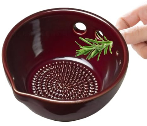 Générique Bol râpe à ail, Outils de plaques de râpe de Cuisine 2 en 1, Outil efficaces pour dénuder Les Herbes avec 5 Tailles de Trous, pour ail, Gingembre, Herbes, Zeste de Citron, Fromage