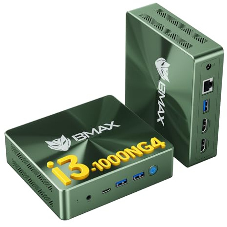 BMAX Büro Mini-PC Win 11 Pro Intel Core i3-1000NG4, bis zu 3,2 GHz, 12GB LPDDR4 RAM, 512GB NVMe SSD, 4K@60Hz Triple Display, HDMI, Type-C, USB, LAN, Wi-Fi 5, BT4.2, Mini Computer für Büro und Zuhause