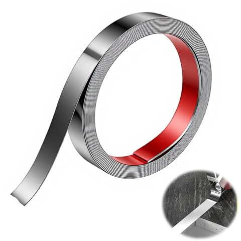 Moulure Murale, 5m*2cm Acier Inoxydable à Décoller et à Coller, Baguette Inox Autocollante pour Mur, Plafond, Cadre de Miroir et Meuble, Garniture Flexible à Découper et Coller, Finition Brossée