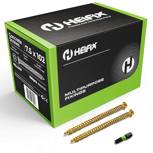 Heifix Concrete Screws - 50pc, 7.5 x 102mm - FREE T30 Torx Bit