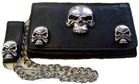 Lederecke Konstanz Biker Leder Geldbörse Skull XXL Wallet Leder Farbe Schwarz