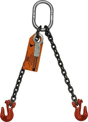 3/8 Diameter Two Leg Chain Sling | 3' Length | Oblong Link-to-Grab Hook Ends | Grade 100 Alloy | 3/4 Master Link | 15,200 Lbs. WLL | for Tough Conditions | Hanes Supply (HSI)