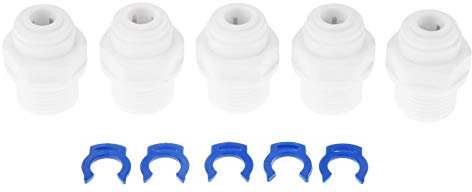 Yetaha Lot de 5 raccords de tuyau droits RO pour tuyau d'eau, filetage mâle de 0,95 cm, filetage mâle BSP, système de connecteur rapide en plastique, purificateurs d'eau