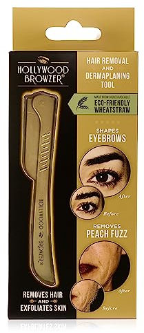 Hollywood Browzer Eco-Friendly Dermaplaning Razor - Eyebrow Shaping & Peach Fuzz Removal - Exfoliating Face Razor for Women - Facial Hair Remover & Dermaplaner Tool - Gold