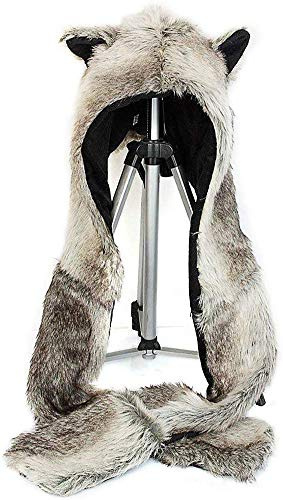 PowerKing 3-i-1 multifunktionell plysch päls fuskdjur hatt huvor vantar halsduk handskar rave wear med tassar tryck och öron