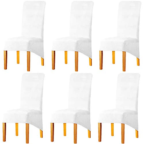 LANSHENG dehnbare XL-Stuhlhussen für Esszimmerstühle, Stretch-Spandex mit elastischem Band, Stuhlbezug, Samt, große Esszimmerstuhlhussen für Restaurant, Hotel, Party, Bankett (Weiß, 6er-Set, XL)