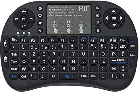 Rii i8+: Mini Wireless Keyboard (Azerty), Backlit, Ergonomic with Touchpad for Raspberry 3/4, SmartTV, Mini PC, HTPC, Console, PC