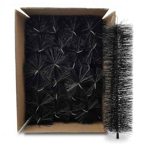 Pondlife Teichfilter Filterbürsten für mechanische Vorfilterung, 24 Stück, Koi-Teich Mehrkammerfilter, dichte schwarze Borsten, V2A-Edelstahl-Drahtseele 1,8 mm, Aufhängung, ca. 80 cm Länge, Ø 15 cm
