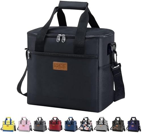 Iknoe Large Cooler Bag Collapsible 24 Can Insulated Bags Leakproof Lunch Cooler Tote with Multi-Pockets for Adult Insulated Thermal Bag for Beach, Picnic, Office Work (New Black)