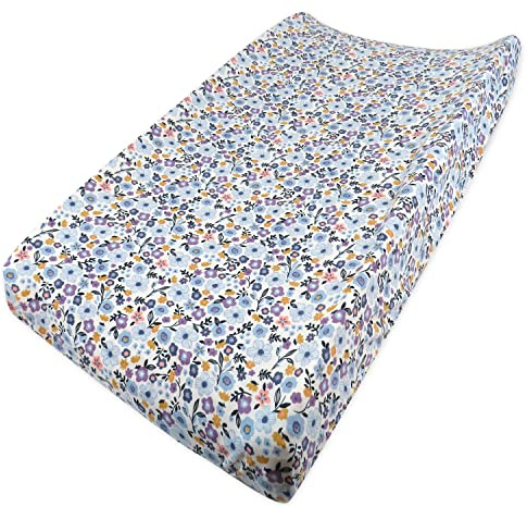 HonestBaby Organic Cotton Changing Pad Cover for Girls, Fall Floral Purple, One Size