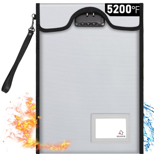 Feuerfeste Dokumententasche mit Schloss (2.315 °C), Balaperi 38.1x27.9 cm, feuerfeste Geldtasche, wasserdichte Reißverschlusstasche für A4 A5 legale Dokumente, Tablet, Schmuck, Bargeld und Reisepass