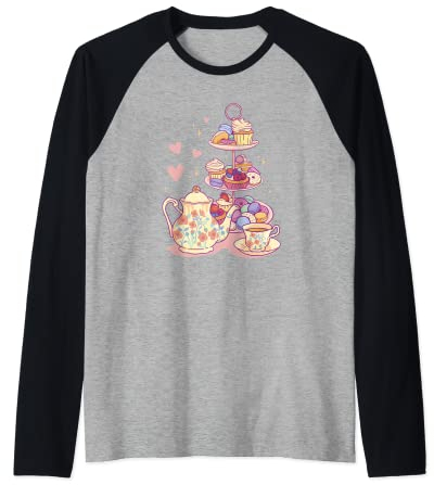 Etagere With Sweets Tea Sweet Baking Dessert Food Cupcakes Raglan Baseball Tee