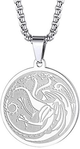 chengxun Collar con símbolo de casa Targaryen para hombre y mujer, colgante de dragón de 3 cabezas, colgante de balerión, meraxes y vhagar, cadena de cuello de dragón Aegons, amuletos talismán,
