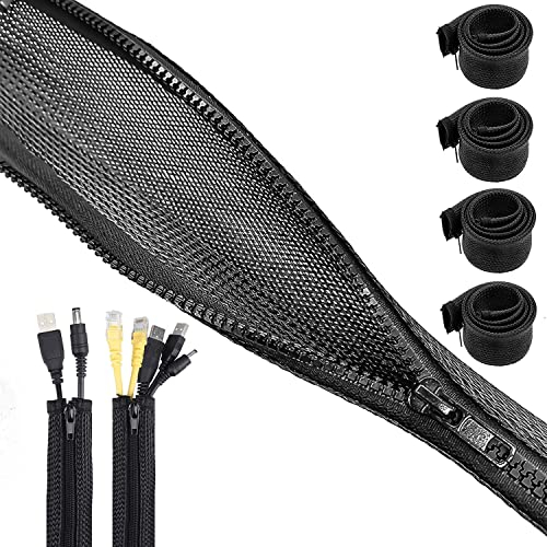 4 Stück 1.5m Kabelkanal Schreibtisch Flexibel Management, kabelmanagement Schwarz mit Reißverschluss, Kabelschlauch Kabel Cable Organizer Management, für PC Kabelschutz, Durchmesser 2-2.5cm