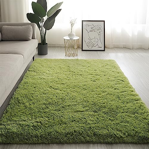 Swsen Tappeto Soggiorno Super Morbido - Tappeti Shaggy Soffice Lato Lavabile - Moderno Tappeto Inferiore Antiscivolo a Pelo Lungo Tappeti a Pelo Lungo 140 x 200CM, Verde erba