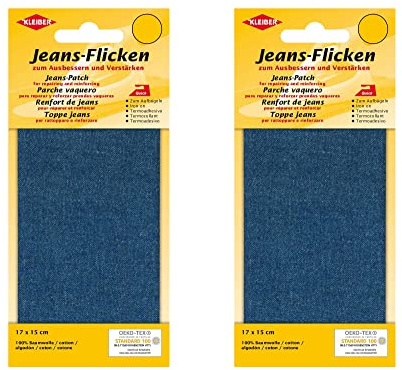 2er Set Jeans Flicken KLEIBER Aufbügeln Bügelflicken 100% Baumwolle Jeans Reparatur Flicken Ausbessern 2 Flicken 17 cm x 15 cm Dekor