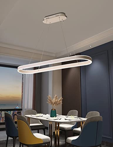 WJYCYN Dimmbar Oval LED-Kronleuchter Pendelleuchte moderner Esstisch Büro mit den Fernbedienung ring Hängelampe höhenverstellbar Blendfreesszimmer Arbeitszimmer Küche leuchte (Weiß, L120cm 108W)