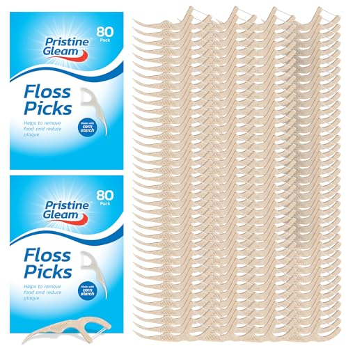 SOL 160pk Corn Starch Floss Picks, Dental Flossers Sticks for Teeth, Prevents Tartar, Plaque, and Cavities, Perfect for Daily Oral Hygiene and Healthy Gums