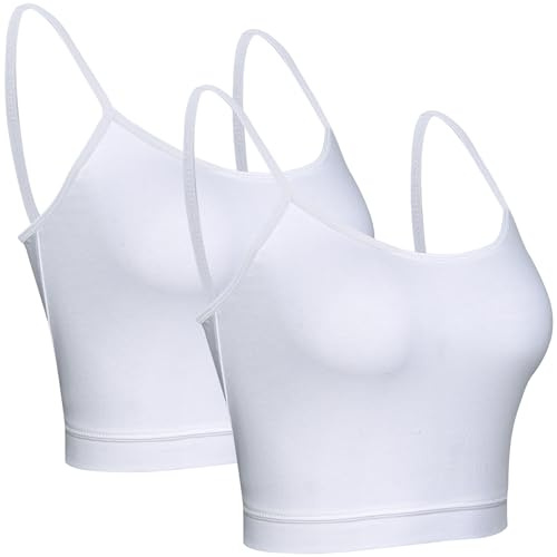 BQTQ 2 Pieces Camisole Top Cotton Spaghetti Strap Crop Tank Tops for Women | Women's Camisole Top Summer Basic Undershirts Ribbed Spaghetti Strap Cropped Tank Top for Sports Yoga Sleeping