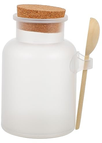 RORPOIR Nachfüllbare Badesalz Flasche Mit Holzlöffel Und Korkverschluss Mattiertes Pulverglas Kosmetisches Aufbewahrungsglas Für Bad Und Kosmetik Leicht Und Auslaufsicher
