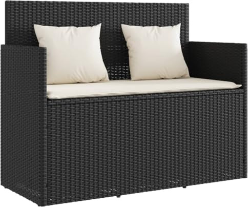 vidaXL Gartenbank mit Kissen Schwarz Poly Rattan