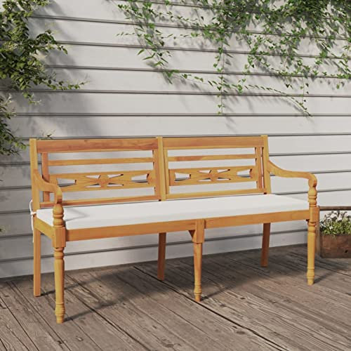 Rantry Batavia Gartenbank mit Kissen Sitzbank Parkbank Holzbank Terrassenbank Möbel mit Rückenlehne und Armlehne Bänke Gartenmöbel Balkonmöbel 150 cm Teak