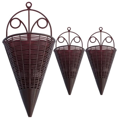 GANAZONO 3pcs Rattan Hanging Wall Planter Cone Shaped Plant Holder Rustic Vintage Hanging Planter Basket Farmhouse Flower Pot Woven Hanging Flower Basket for Garden Home Decor